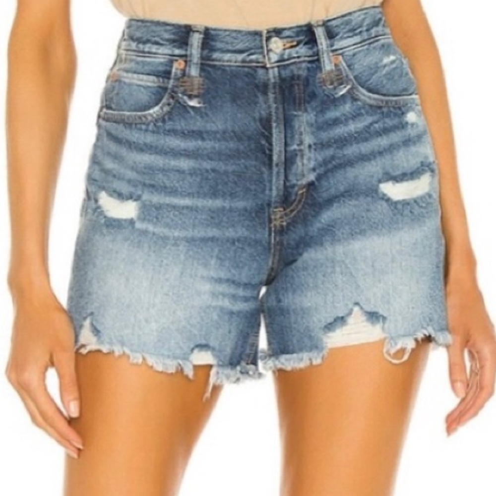 Free People Makai Cut-Off Denim Shorts Loose Cannon Blue 24 Button Fly